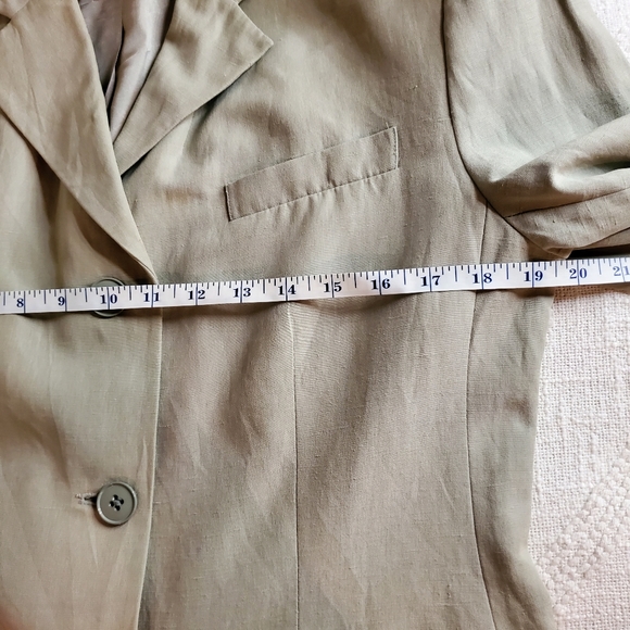 LAUREN RALPH LAUREN/ Silk linen blazer khaki green sage green tan - Picture 6 of 14